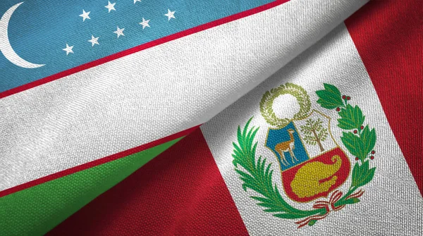 Özbekistan ve Peru iki bayraktekstil kumaş, kumaş doku — Stok fotoğraf