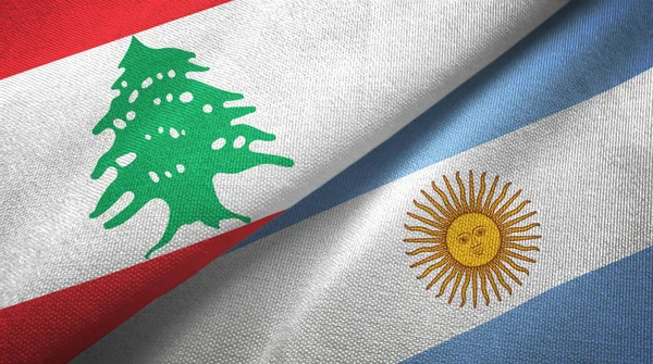 Lebanon and Argentina two flags textile cloth, fabric texture — Stock Photo, Image