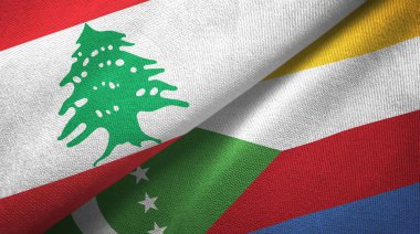 Lübnan ve Komorlar iki bayrak tekstil kumaş, kumaş doku