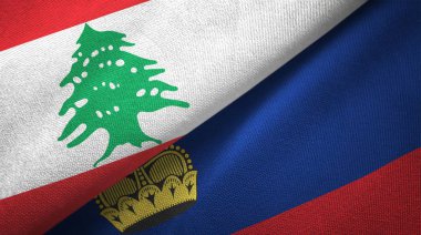 Lebanon and Liechtenstein two flags textile cloth, fabric texture