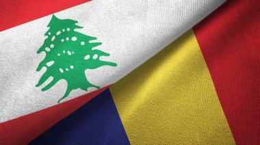 Lübnan ve Romanya iki bayrak tekstil kumaş, kumaş doku