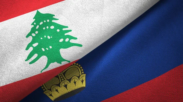 Liban et Liechtenstein deux drapeaux tissu textile, texture du tissu — Photo