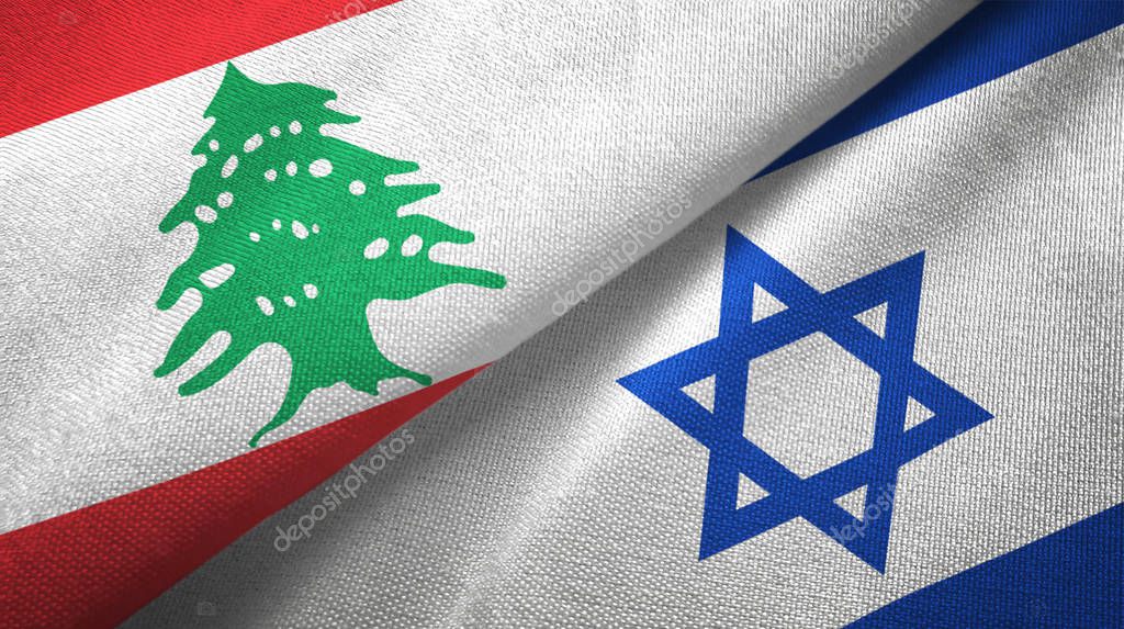 Lebanon and Israel two flags textile cloth, fabric texture