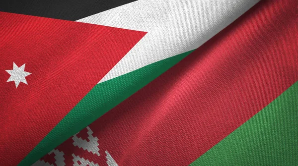 Jordan and Belarus two flags textile cloth, fabric texture — Stock Photo, Image