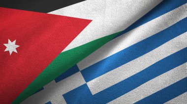 Ürdün ve Yunanistan iki bayrak tekstil kumaş, kumaş doku