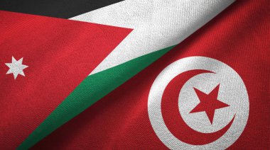 Ürdün ve Tunus iki bayraklar tekstil kumaş, kumaş doku