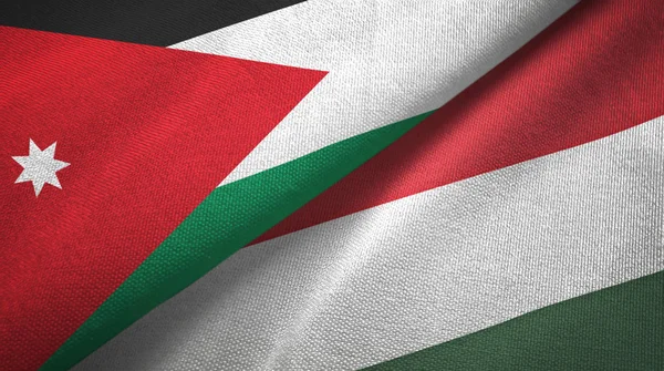 Jordan and Hungary two flags textile cloth, fabric texture — Stock Photo, Image