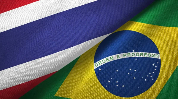 Thajsko a Brazílie dvě vlajky textilní tkaniny, textura textilií — Stock fotografie