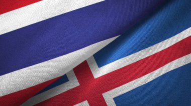 Tayland ve İzlanda iki bayraklar tekstil kumaş, kumaş doku