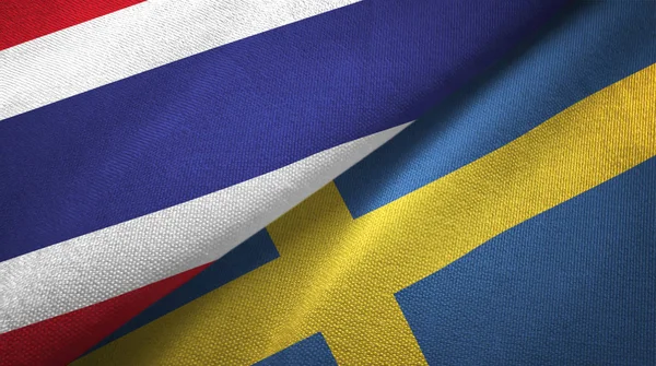 Tailandia y Suecia dos banderas tela textil, textura de la tela — Foto de Stock