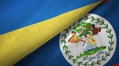 Ukrayna ve Belize iki bayraklar tekstil kumaş, kumaş doku 