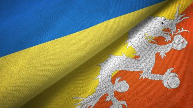 Ukrayna ve Butan iki bayrak tekstil kumaş, kumaş doku 