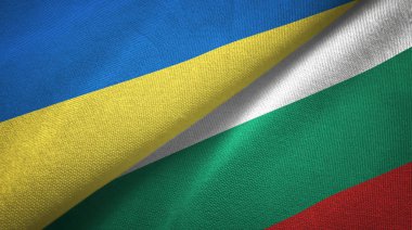 Ukrayna ve Bulgaristan iki bayraklar tekstil kumaş, kumaş doku 
