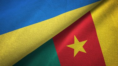 Ukrayna ve Kamerun iki bayraklar tekstil kumaş, kumaş doku 