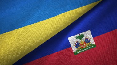 Ukrayna ve Haiti iki bayraklar tekstil kumaş, kumaş doku