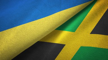Ukrayna ve Jamaika iki bayraklar tekstil kumaş, kumaş doku