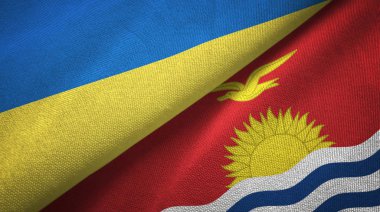 Ukrayna ve Kiribati iki bayraklar tekstil kumaş, kumaş doku