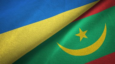 Ukrayna ve Moritanya iki bayraklar tekstil kumaş, kumaş doku