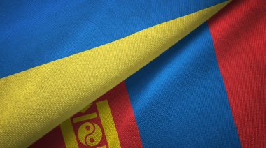 Ukrayna ve Moğolistan iki bayraklar tekstil kumaş, kumaş doku