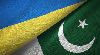 Ukrayna ve Pakistan iki bayraklar tekstil kumaş, kumaş doku