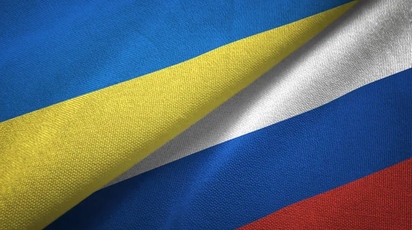 Ukrayna ve Rusya iki bayraklar tekstil kumaş, kumaş doku