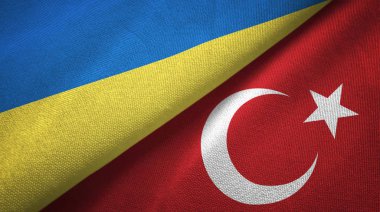 Ukrayna ve Türkiye iki bayraklı tekstil kumaş, kumaş doku