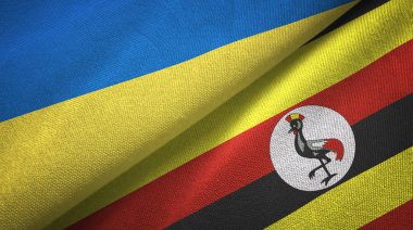 Ukrayna ve Uganda iki bayraklar tekstil kumaş, kumaş doku