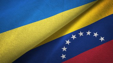 Ukrayna ve Venezuela iki bayraklar tekstil kumaş, kumaş doku