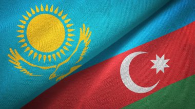 Kazakistan ve Azerbaycan iki bayraklı tekstil kumaş, kumaş doku 