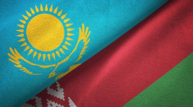 Kazakistan ve Beyaz Rusya iki bayraklı tekstil kumaş, kumaş doku 