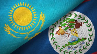 Kazakistan ve Belize iki bayrak tekstil kumaş, kumaş doku 