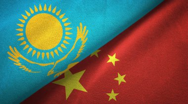 Kazakistan ve Çin iki bayrak tekstil kumaş, kumaş doku