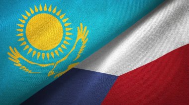 Kazakistan ve Çek Cumhuriyeti iki bayrak tekstil kumaş, kumaş doku