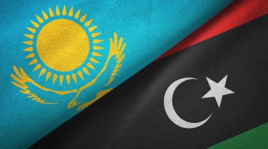 Kazakistan ve Libya iki bayrak tekstil kumaş, kumaş doku