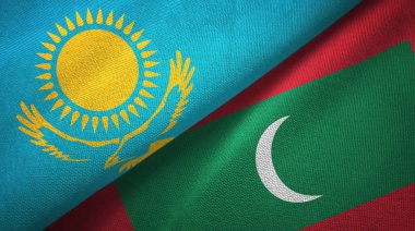 Kazakistan ve Maldivler iki bayrak tekstil kumaş, kumaş doku