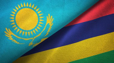 Kazakistan ve Mauritius iki bayraklı tekstil kumaş, kumaş doku