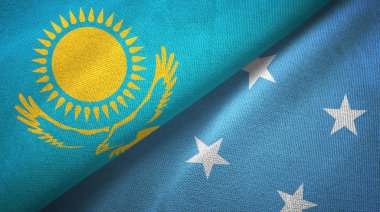 Kazakistan ve Mikronezya iki bayraktekstil kumaş, kumaş doku