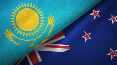 Kazakistan ve Yeni Zelanda iki bayraklı tekstil kumaş, kumaş doku