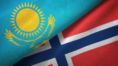 Kazakistan ve Norveç iki bayrak tekstil kumaş, kumaş doku