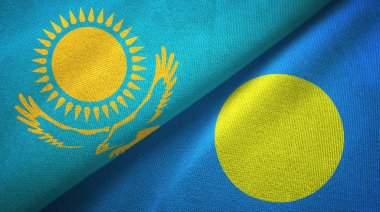 Kazakistan ve Palau iki bayraktekstil kumaş, kumaş doku