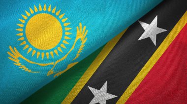 Kazakistan ve Saint Kitts ve Nevis iki bayraklar tekstil kumaş, kumaş doku