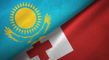 Kazakistan ve Tonga iki bayraklı tekstil kumaş, kumaş doku