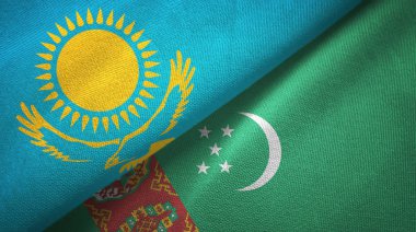 Kazakistan ve Türkmenistan iki bayraklı tekstil kumaş, kumaş doku