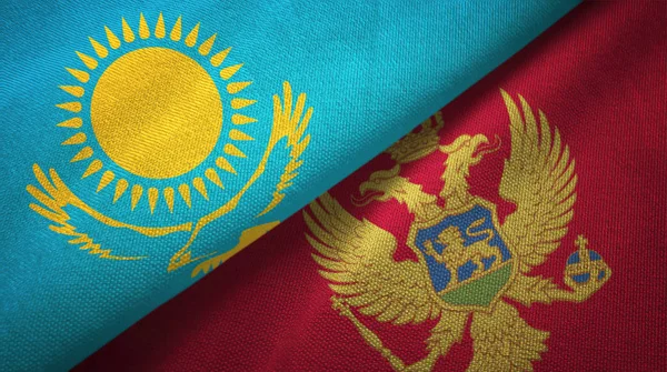 Kazakhstan and Montenegro two flags textile cloth, fabric texture