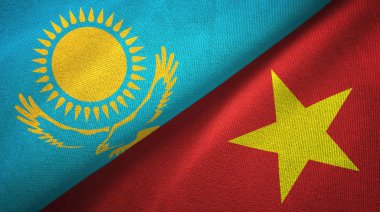 Kazakistan ve Vietnam iki bayraklar tekstil kumaş, kumaş doku