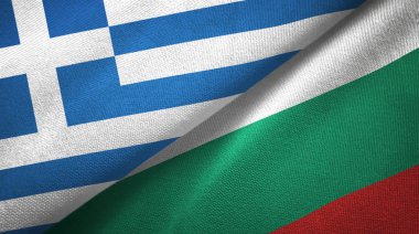 Yunanistan ve Bulgaristan iki bayraklı tekstil kumaş, kumaş doku 