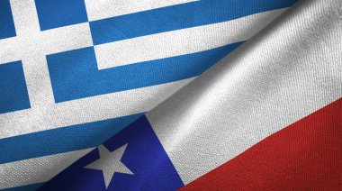 Yunanistan ve Şili iki bayrak tekstil kumaş, kumaş doku