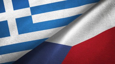 Yunanistan ve Çek Cumhuriyeti iki bayrak tekstil kumaş, kumaş doku