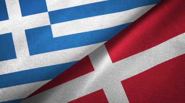 Yunanistan ve Danimarka iki bayrak tekstil kumaş, kumaş doku