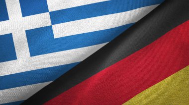 Yunanistan ve Almanya iki bayrak tekstil kumaş, kumaş doku